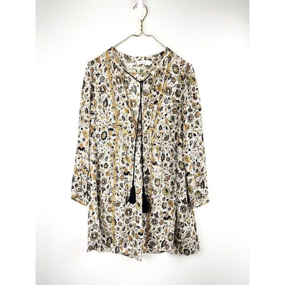 A.L.C. Sz 8 Silk Floral Hari Tassel Peasant Top Bohemian Cottagecore Blouse - Picture 2 of 7